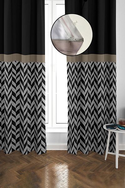 Doruklar Home Collection Blackout Light Proof Blackout High Quality Modern Patterned 2 Blades Background Curtain 140 X 270 Nes Series