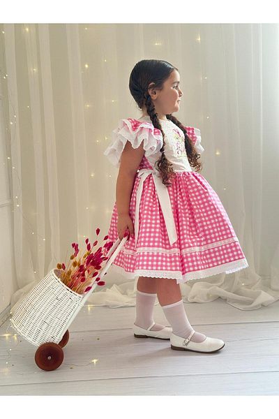 Linarookids Vintage Pink Checkered Baby Girl Dress - for Birthday and Photo Shoot, Suitable for Ages 0-12