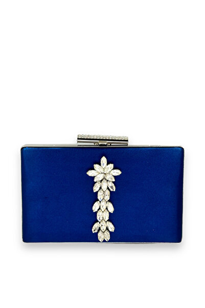 MidStore Navy Blue Color Satin Crystal Stone Evening Dress Bag Evening Bag He...