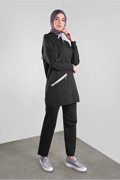 TRENDTESETTÜR Γυναικεία φόρμα με μαύρη τσέπη με φερμουάρ 4808