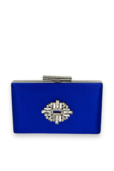 Generic Brand Cobalt Blue Color Satin Crystal Stone Evening Dress Bag Evening...