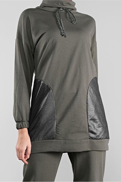 TRENDTESETTÜR Women's Khaki Mesh Shawl Collar Trousers Suit 2446