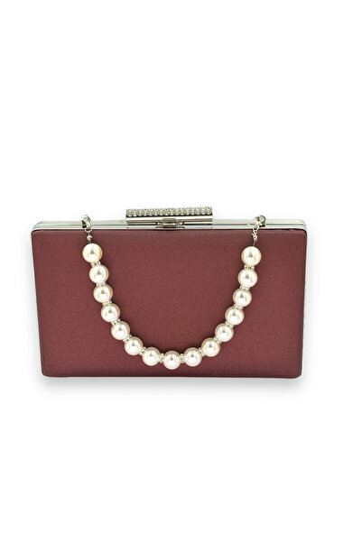 Generic Brand 2026 Collection Bordo İnci S Strappy Evening Dress Ç Bag Anti-S...