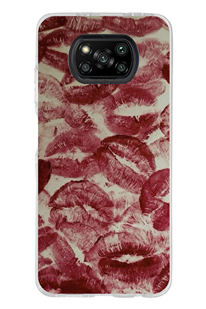 TechTree Poco X3 / NFC / PRO Uyumlu Kırmızı Rujlu Öpücük Tasarımlı Şeffaf Sil...