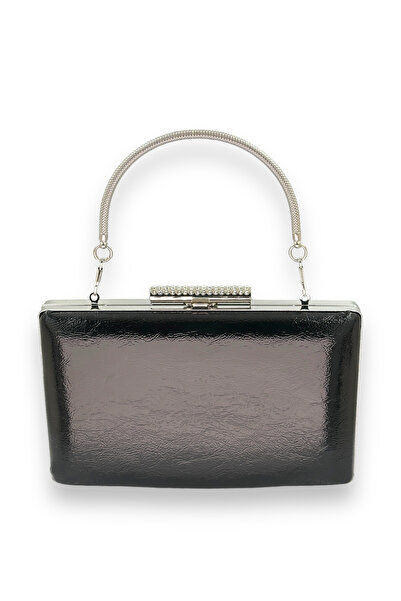 MidStore Black Color Wrinkled Patent Leather Evening Bag Evening Bag Henna Bag