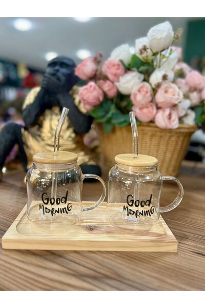 sedoshhomevision 2-Piece Borosilicat Cup with Bamboo Lid with Straw, Coffee C...