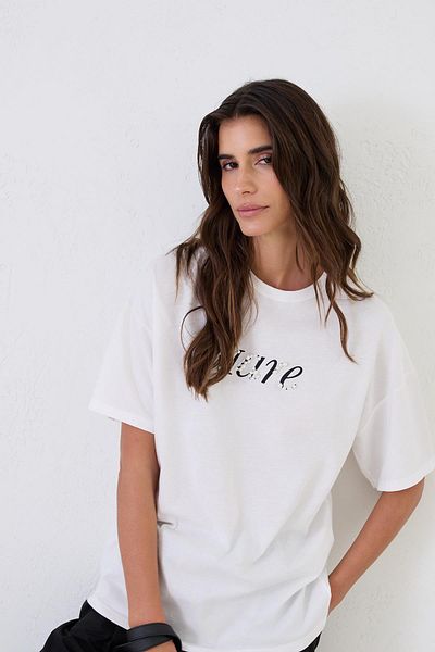 Setre Ecru Short Sleeve T-Shirt - Print Detailed