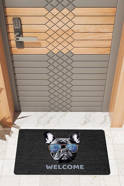 Rugmood Modern Digital Printing Bulldog with Black Glasses Door Mat