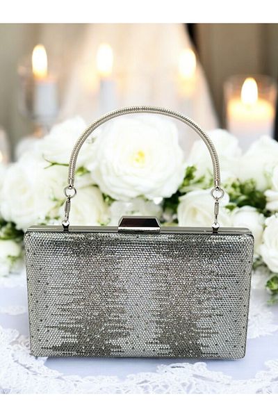 Wedding Fashion Negru Argintiu Mâner Metal Cristal Piatră Geantă Rochie de Seară Absolvire Bal Henna Absolvire