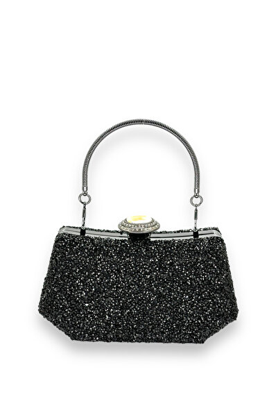 Generic Brand Black color rhinestone pearls metal handle evening bag evening ...