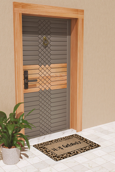 Rugmood Modern Dijtal Baskı Leopar Hoşgeldiniz Kapı Önü Paspası