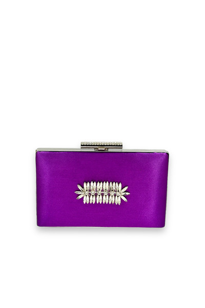 MidStore Purple Color Satin Crystal Stone Evening Dress Bag Evening Bag Henna...
