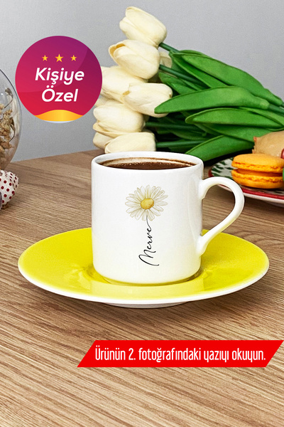 Hedizu Kişiye Özel Papatya İsim Türk Kahvesi Fincanı Sarı Doğum Günü Hediyesi...