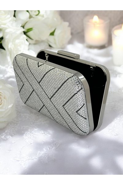 Generic Brand Silver Black Crystal Stone Women's Evening Dress Bag Engagement Wedding Prom Bag