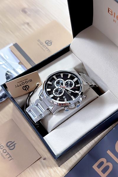 Bigotti Custom Boxed 5 Atm Waterproof Men Wristwatch Silver Color Steel Band Gift Bracelet Bme2014C1