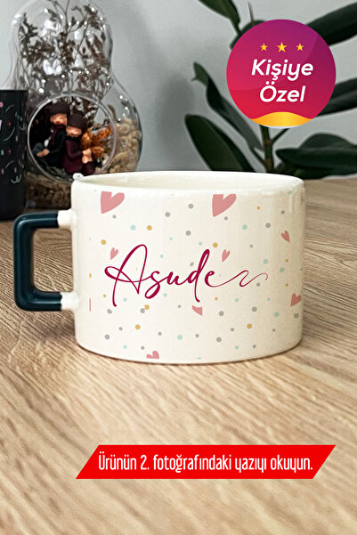 Hedizu Kişiye Özel Kalp Desenli İsim Lüks Fincan Koyu Yeşil Sevgiliye Hediye Q3G C9Y