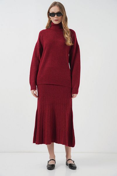 Bigdart 15892 Model Red Knitwear Sweater and Skirt Set