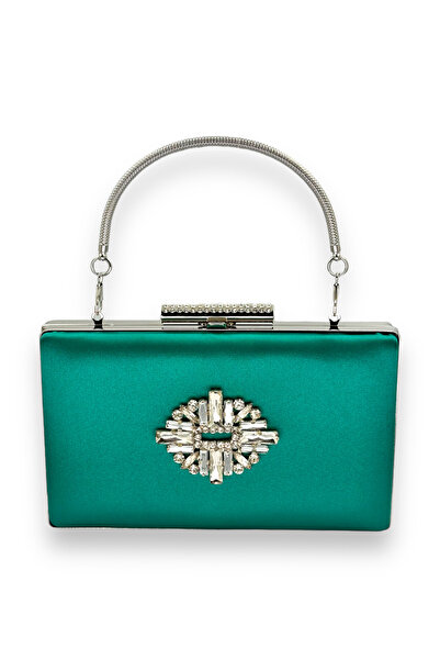 MidStore Green Color Handle Satin Crystal Stone Evening Dress Bag Evening Bag...