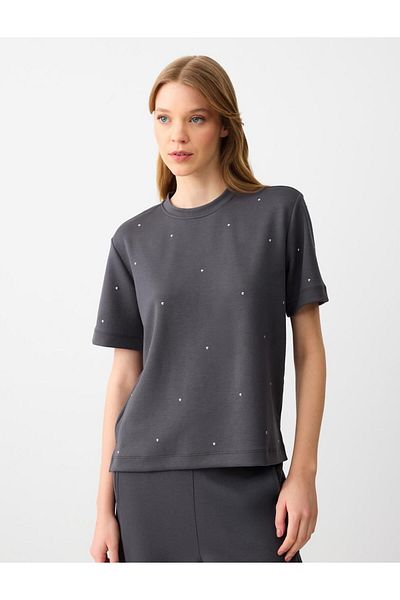 Jimmy Key Anthracite Crew Neck Short Sleeve Knitted Sweatshirt