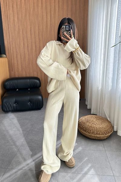 MEECY Set de tricotaje crem pentru gât polo Relax