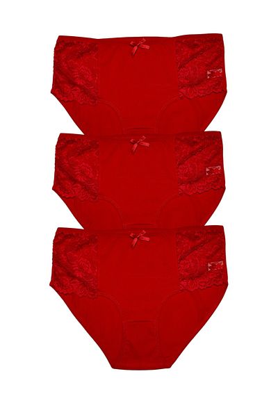 Gizli Butik Red Set of 3 Women's Cotton Lace Bow Panties
