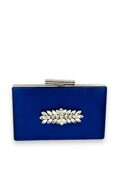 MidStore Navy Blue Color Satin Crystal Stone Evening Dress Bag Evening Bag He...