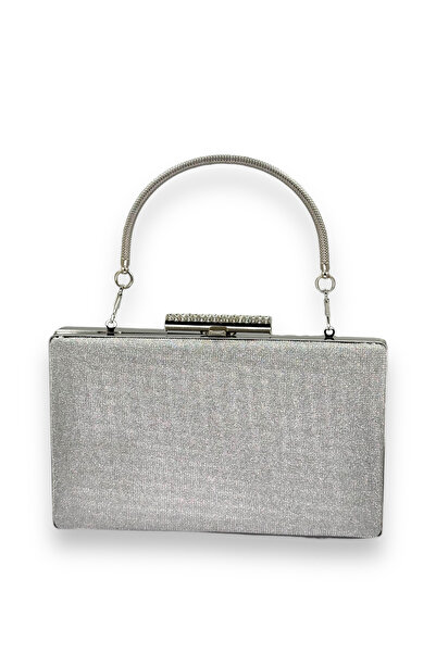MidStore Silver Gray Laser Patterned Metal Handle Non-Spill Glitter Evening B...