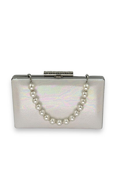 MidStore Satin Pearl Handle Crystal Patterned Matte Leather Evening Bag Eveni...