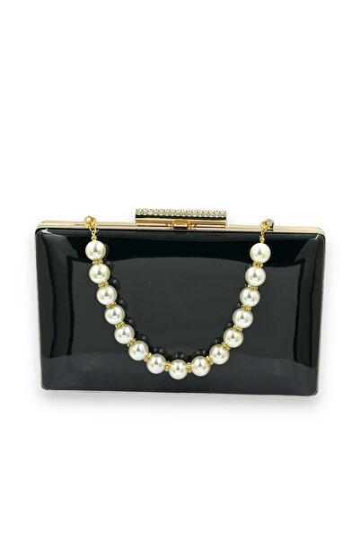 Wedding Fashion Culoare neagră Oglindă Piele Lacuită Mâner Perle Rochie de Se...