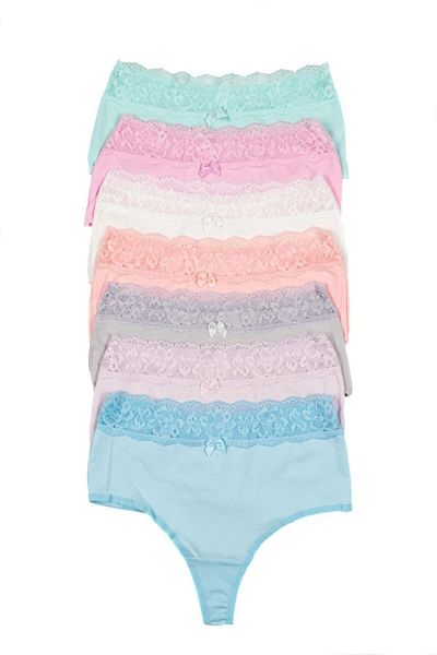 Nicoletta High Waist Thong Women's Panties - Large Size 7 Pack Salmon