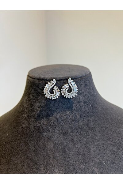 VİYA Öğretmenler Günü Hediyesi Cecilia Gümüş Renk Zirkon Taşlı Abiye Küpe