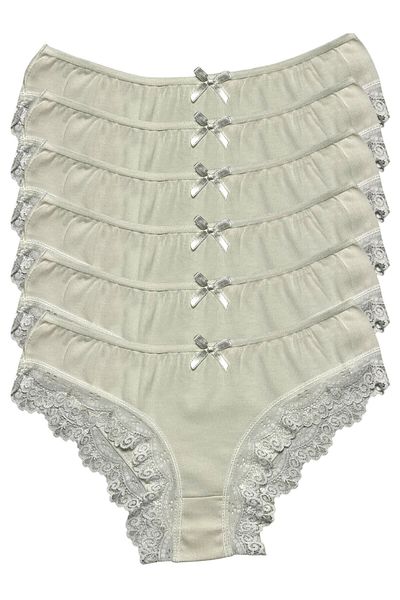 Gizli Butik Pachet de 6 chiloți bikini din bumbac cu dantelă pentru femei Ecru