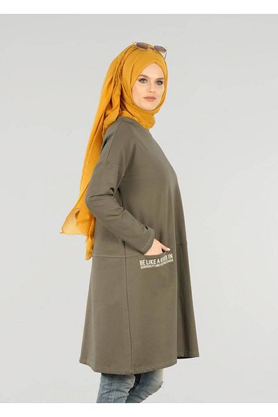 TRENDTESETTÜR Women's Khaki (A.Haki) t 63115 Allday- Knitted Hijab Tunic