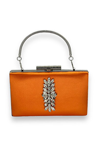 Generic Brand Orange Color Handle Satin Crystal Jewelled Evening Dress Bag Ev...