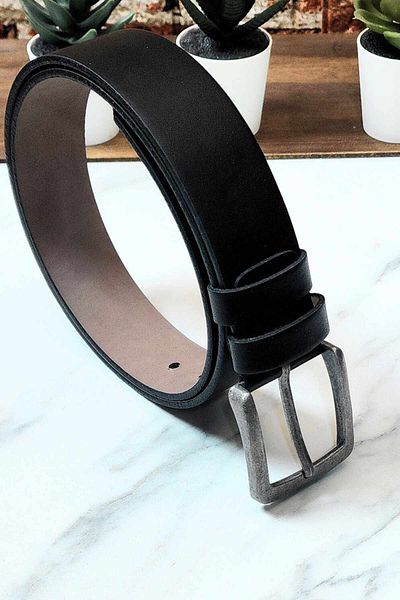 VANİLLA COLLECTİON Ανδρική μαύρη δερμάτινη ζώνη κατάλληλη για τζιν και καμβά πάχους 4 εκ
