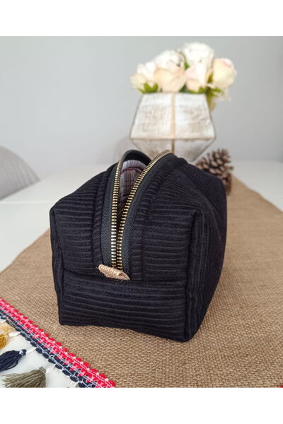 NGA's Siyah Geniş Yumuşak Şık Kadife Organizer Makyaj Çantası Seyahat Çantası...