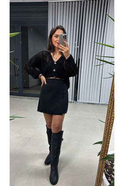 caddstore Cardigan cu nasturi negri ajurat Sg