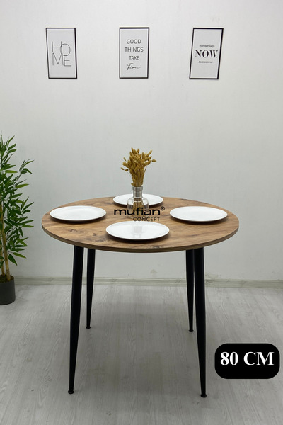 Mufian Concept Valencia - 80 Cm Atlantik Çam Tabla Metal Ayaklı Mutfak Masası...