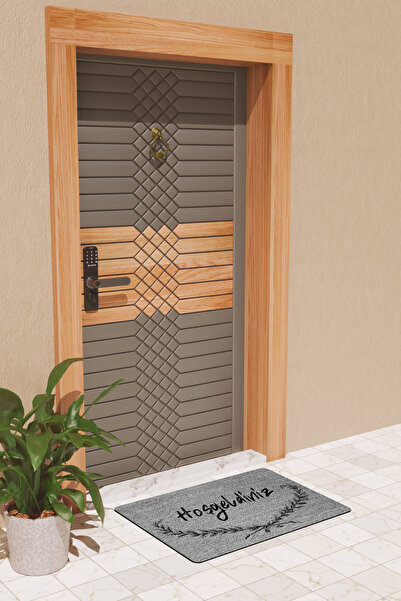 Rugmood Modern Dijtal Baskı Kapı Gri Hoşgeldiniz Kapı Önü Paspası