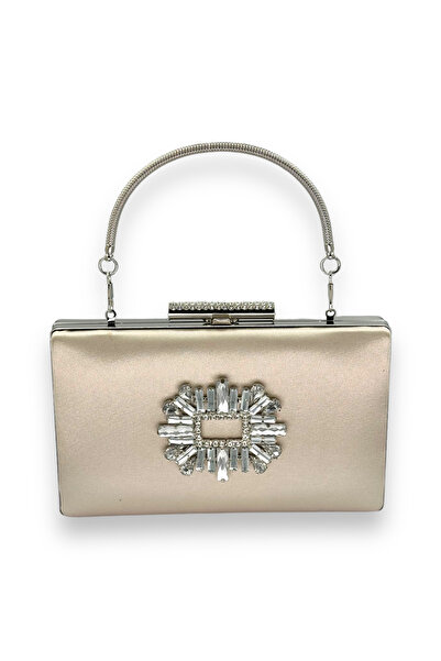 MidStore Skin Nude Color Handle Satin Crystal Stone Evening Dress Bag Evening...
