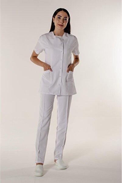 Mert Giyim White Women's Medical Doctor Nurse Jacket Square Collar