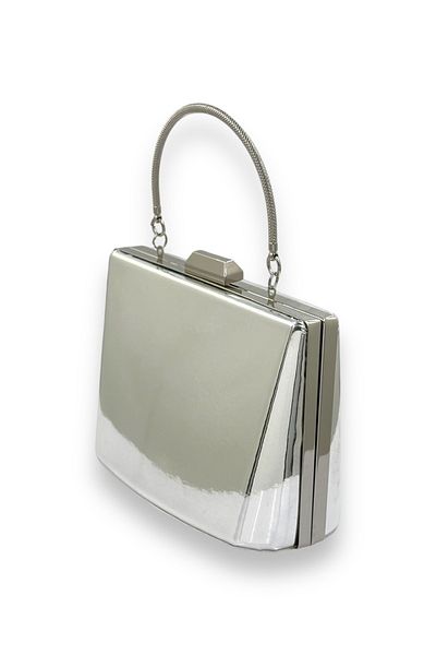 Wedding Fashion Gri argintiu Lame Color Oglindă Piele Lacuită Dimensiune Mare Mâner Metalic Curea Lanț Geantă Rochie de Seară