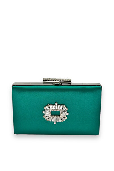 Generic Brand Green Color Satin Crystal Jewelled Evening Dress Bag Evening Ba...