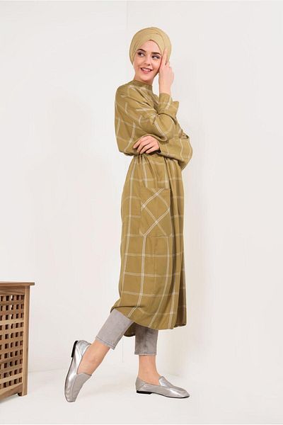 TRENDTESETTÜR Long Square Patterned Loose Tunic - t 9426