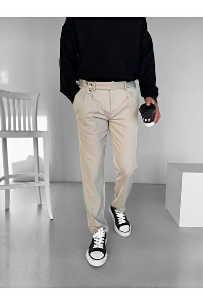 ablukaonline Ανδρικό υφασμάτινο πλισέ παντελόνι Stone Color