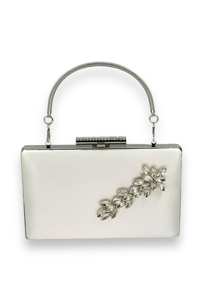 MidStore Ecru Pearl White Color Satin Crystal Stone Evening Dress Bag Evening...