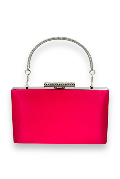 Generic Brand Fuchsia Pink Color Satin Crystal Stone Evening Dress Bag Evenin...