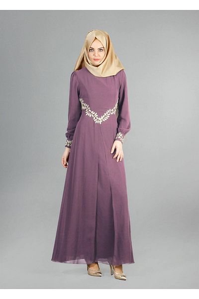 TRENDTESETTÜR Γυναικείο ροζ (GÜLKURUSU) T 52419 Fy Collection-Δαντελένιο βραδινό φόρεμα σιφόν