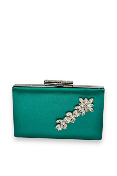 Generic Brand Green Color Satin Crystal Jewelled Evening Dress Bag Evening Ba...