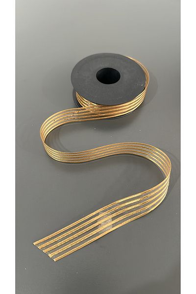 edalle Gold Satin Striped Chiffon Ribbon, 25mm 5 Meters